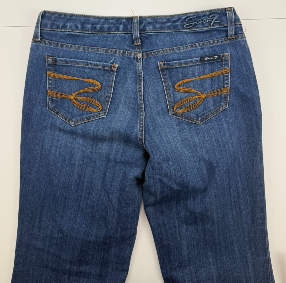 Seven7 Studio Flare Jeans Womens Size 10 Medium Wash Blue Stretch Denim Wide Leg